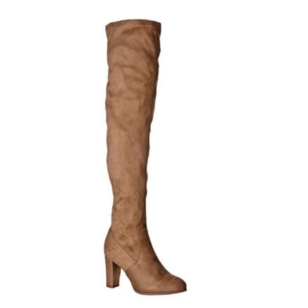 Tan Suede Over the Knee Thigh High Heel Boots - Picture 3 of 7